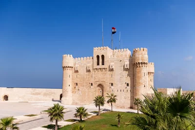Citadel of Qaitbay fortress and its main entrance yard, Alexandria, Egypt.