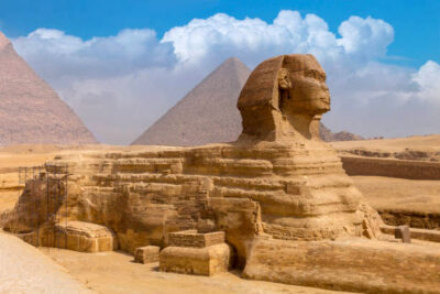 Sphinx and Pyramids. Giza-Egypt.